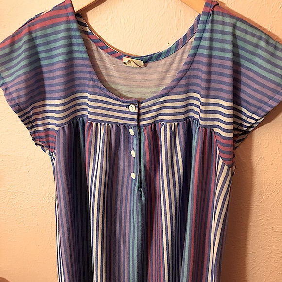 VTG Retro Striped Full Length Night Gown - Picture 2 of 15